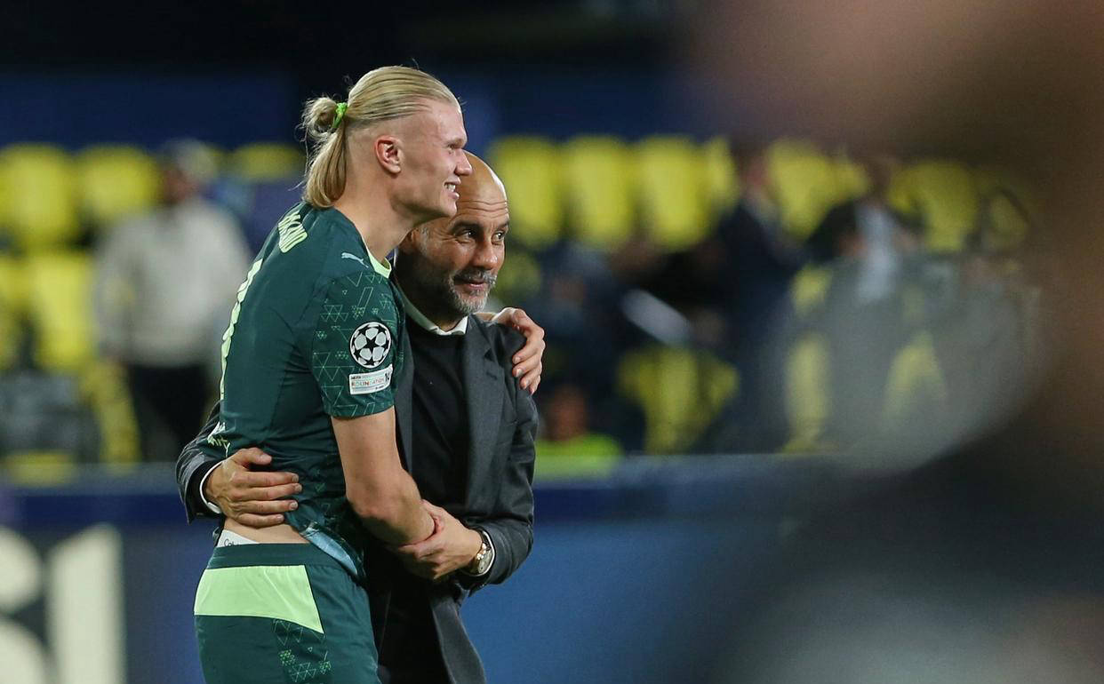 瓜迪奥拉欢喜！哈兰德继承梅西风格，B席头球破门，曼城豪取胜利